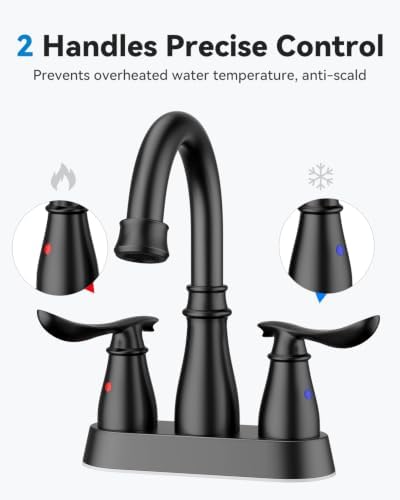 WEWE 4-Inch Centerset Laundry Faucet, 2-Handle, Matte Black, Pop-Up Drain - Image 4