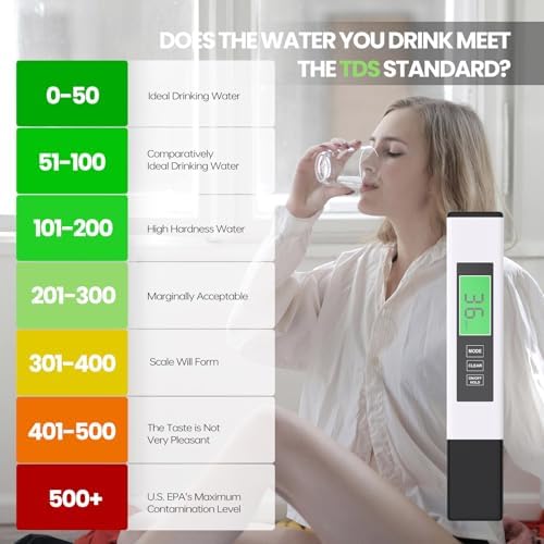 TDS Water Tester, 4 in 1 TDS Meter Digital Water Tester, Accurate and Reliable Digital TDS EC & Temp(°C,°F) Meter, 0-9990PPM Water Quality Tester for Drinking Water RO/DI System Aquarium White 6.1In - Image 2