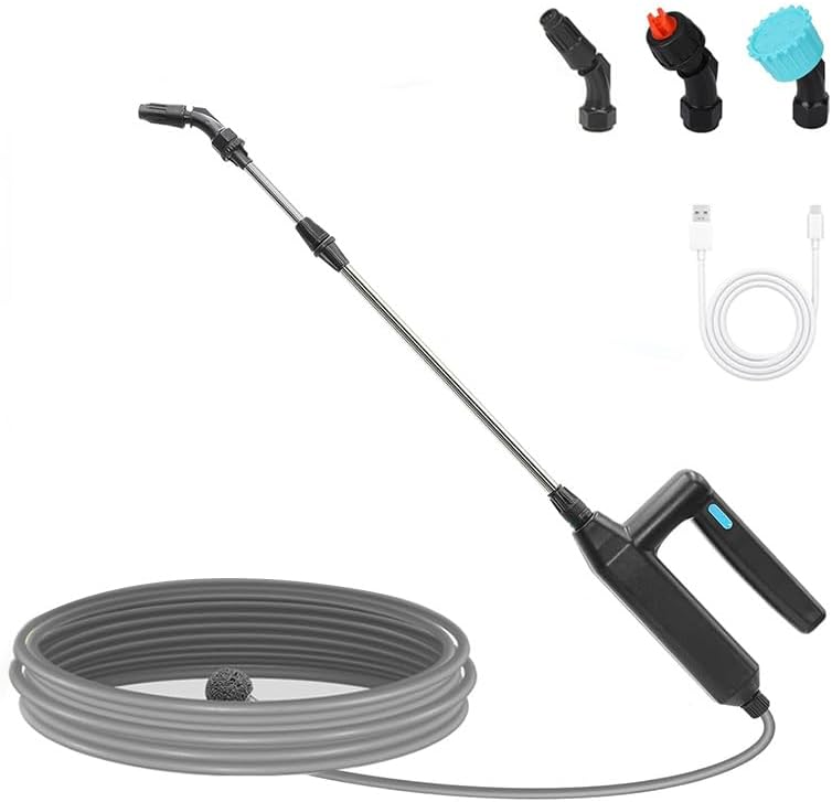Battery Powered Sprayer Wand,Electric Plant Sprayer Telescopic Watering Wand with 26.5FT Hose,Rechargeable Electric Watering Sprayer Handle with 3 Adjustable Nozzles & Filter for Weed, Lawn and Garden by YASIMIAHIKINGBACKPACK