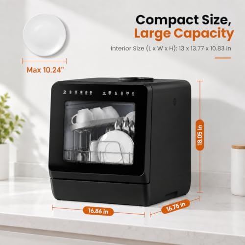 Countertop Dishwasher 5L Tank Water Softener No Hookup, Black - Image 2
