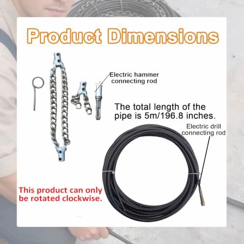 16.4 Ft Flex Shaft Sewer Cleaning Tool, Flex‑Shaft Sewer Descaling Chain, Push-Type Rotary Cable Sewer Dredge for PVC Pipes, Toilets, Traps & Industrial Boilers - Image 2