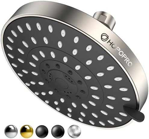 HOPOPRO 5-Mode High Pressure Shower Head - The Washington Post, NBC News, Today TV Show Recommended - High Flow Fixed Showerheads (6 Inch Brushed Nickel) by HOPOPRO
