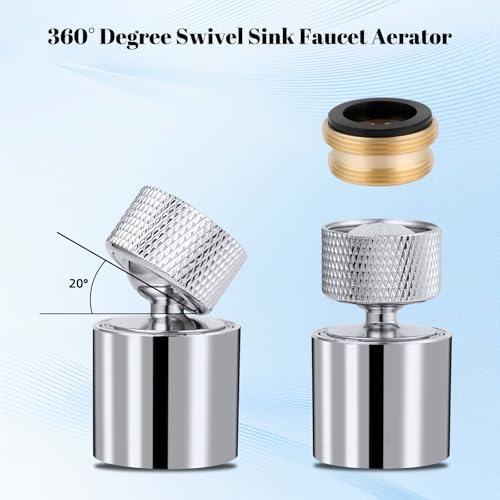 Hibbent Dual-function Metal Faucet Aerator, 2-Flow Big Angle Rotate Kitchen Sink Aerator 360 Degree Swivel Sink Sprayer Attachment, 55/64 Inch Female Thread, Chrome - Image 6