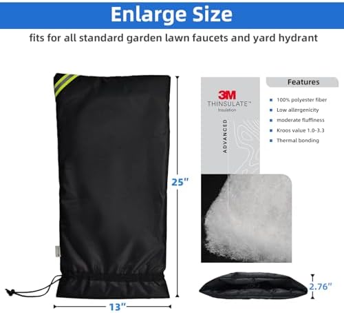 Joramoy 3M Thinsulate Faucet Covers Enlarge Outdoor Winter Black 13" x 25" - Image 2