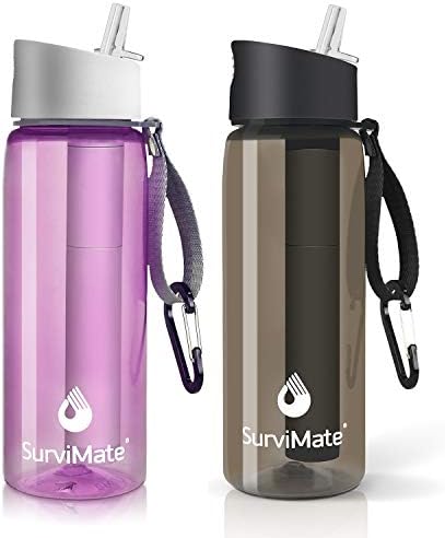 SurviMate Purified Water Bottle for Camping, Hiking, Backpacking and Travel, BPA Free with 5-Stage Intergrated Filter Straw by SurviMate