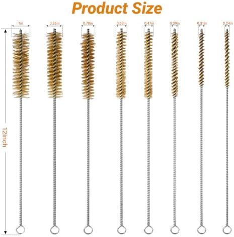RAWILL 8Pcs Tube Cleaning Brush, Brass Stainless Steel Engine Cleaning Brushes, 12 Inch Long Round Wire Pipe Cleaner for Deep Pipes, Auto Parts, Engine Parts, 8 Sizes - Image 2