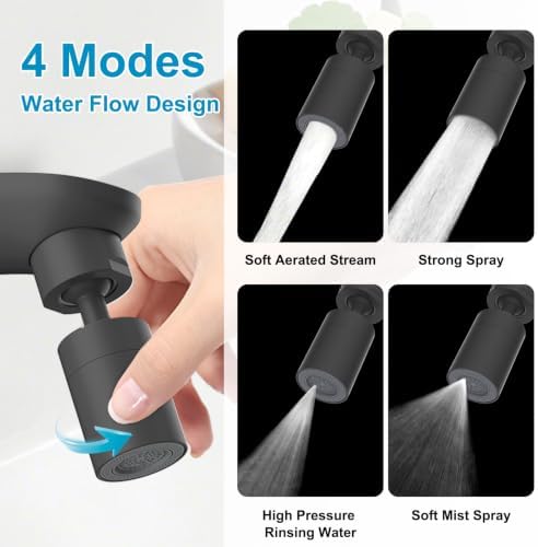 Hibbent 4-Mode Faucet Aerator, Faucet Sprayer Attachment, Matte Black - Image 2