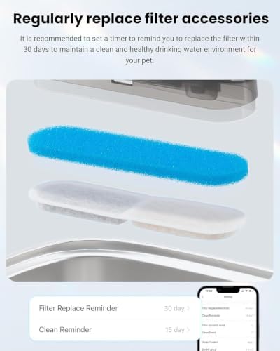 10L Pet Water Fountain Filters, Stainless Steel Dog Cat Dispenser with Wi-Fi, 2.64 Gallon Automatic Filtered Water Bowl Using Filter, 8 Filters and Sponges - Image 6