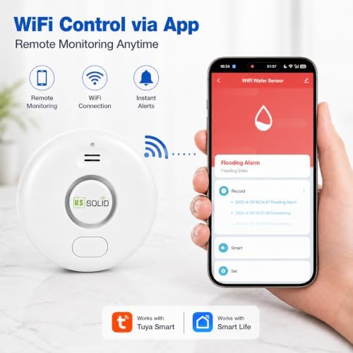 U.S. Solid Smart WiFi Water Leak Alarm(5-PACK) Bundle with 1 Inch PVC Motorized Ball Valve, Smart Life App Automation, Remote Water Shutoff - Image 3
