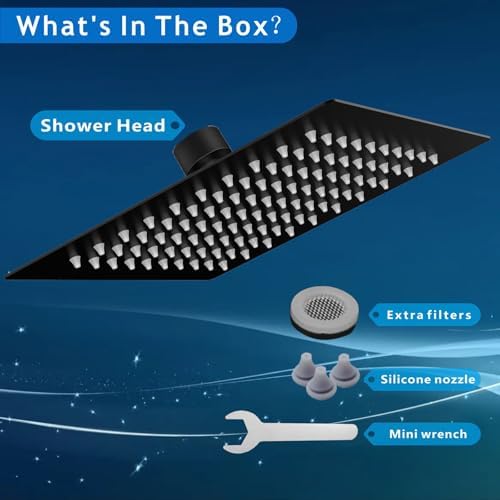 Voolan Extra Large Rain Shower Head - High Flow Square Rainfall Showerhead - Waterfall Full Body Coverage - Universal Ceiling or Wall Mount (16 * 12 Inch Rectangle, Matte Black) - Image 5
