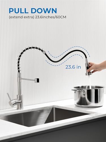 WEWE Pull-Out Kitchen Faucet, 2-Mode Sprayer, Brushed Nickel, High Arc - Image 3