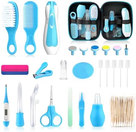 Baby Healthcare and Grooming Kit, Electric Safety Nail Trimmer Baby Nursery Set Newborn Nursery Health Care Set with Hair Brush Comb for Infant Toddlers Boys Girls Kids by Qunlionslife