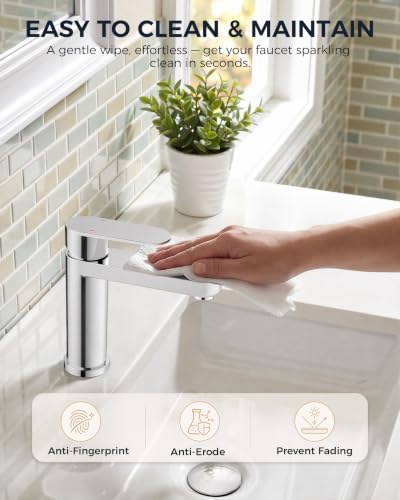 FORIOUS Bathroom Faucet 1 Hole, Single Handle Vanity Faucet Polished Chrome - Image 4