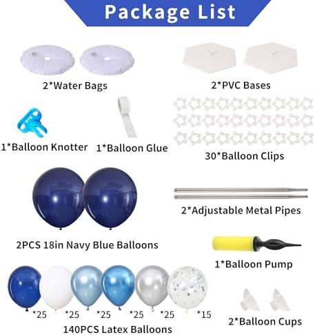 Navy Blue and Silver White Balloon Column Stand Kit Set of 2 for Floor - Image 3