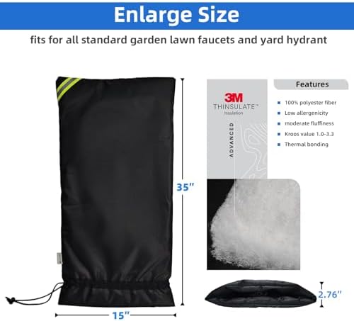 Joramoy 3M Thinsulate Faucet Covers Enlarge Outdoor Winter Black 15" x 35" - Image 2