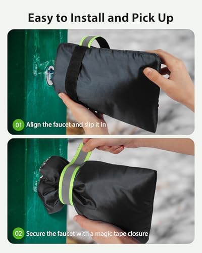 Outdoor Faucet Covers for Winter Freeze Protection, Kanosan 8.3"H X 6.7"W Thickened Reflective Outside Spigots Covers Hose Bib Insulated Sock for Winter Cold Weather, 2 Pack Black - Image 6