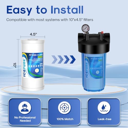 ICEPURE 5 Micron 10" x 4.5" Whole House Sediment Activated Carbon and Anti Scale Water Filter Compatible with GE FXHTC, GXWH40L, Whirlpool WHKF-GD25BB GXWH35F Dupont WFHD13001 RFC-BBSA W50PEHD, 2PACK - Image 2