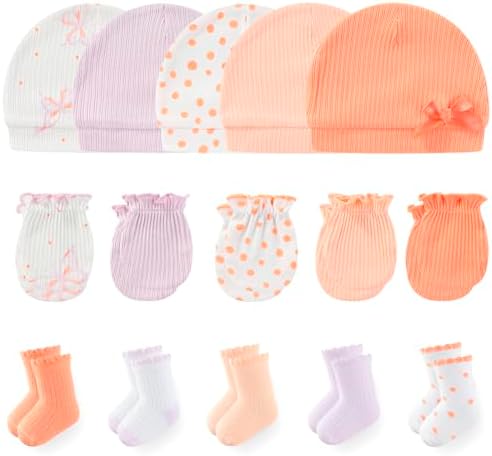 MAMIMAKA Newborn Baby Boy Girl Caps Mittens Socks Set Cotton Baby Essentials Accessories (Hats+Gloves+Socks) by MAMIMAKA