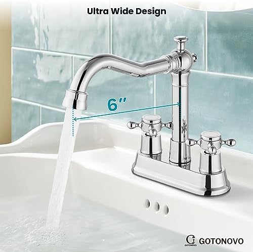 gotonovo 4 Inch Centerset Bathroom Faucet 2 Hole Vintage, Polish Chrome - Image 4