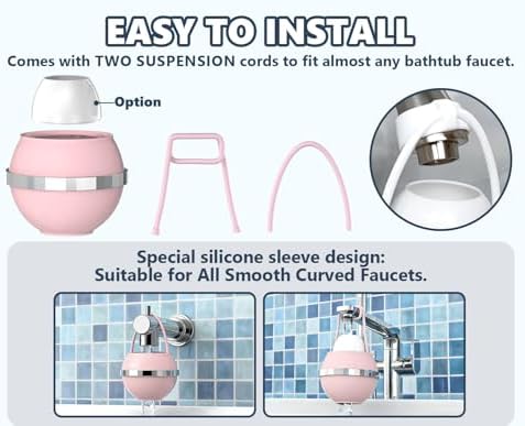 Bathtub Water Filter for Tub with Overflow,2,500 Gallons of Filtration,8 Stages Bath Filter,Remove contaminants,Chlorineand Fluoride,Hardwater Softener,BPA Free(Upgrade Version),Pink - Image 2