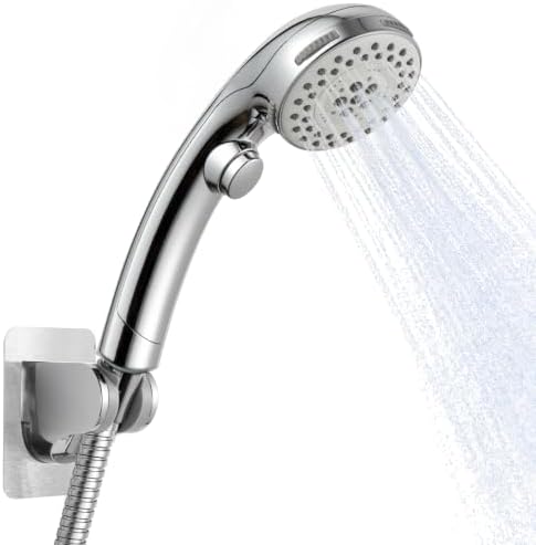 OFFO Handheld Shower Head with Adjustable Shower Head Holder, 5 Mode Handheld Shower Head with On Off Switch for Water Saving, High Flow Showerheads with 60" Stainless Steel Hose, Silver by OFFO