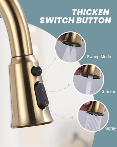 WOWOW Kitchen Faucet Head Replacement, 3 Function Pull Down Faucet Sprayer Head with 13 Adapters, Brushed Gold Kitchen Sprayer Nozzle Compatible with Moen, Delta, Kohler Faucets - Image 2