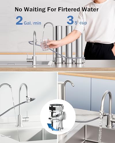 Frizzlife TS99 Countertop Water Filter System, NSF 42&372 Certified 9-Stage Stainless Steel Faucet Water Filtration, 0.5 Micron Elements Reduces 99.99% Lead, Chlorine, Heavy Metals, Bad Taste & Odor - Image 6