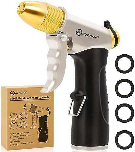 AUTOMAN Metal Hose Nozzle, High Pressure Garden Hose Sprayer, 100% Metal Water Hose Nozzle, Adjustable Watering Nozzle, Heavy Duty Garden Nozzle for Watering Plants & Lawns, Washing Cars & Pets by AUTOMAN