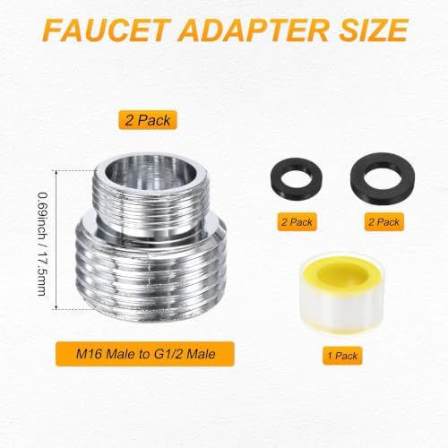 M METERXITY 2-Pack Faucet Adapter, M16 Male to G1/2 Male, for Kitchen - Image 3