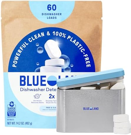 BLUELAND 100% Plastic-Free Dishwasher Detergent Tablets Set, Free & Clear by BLUELAND