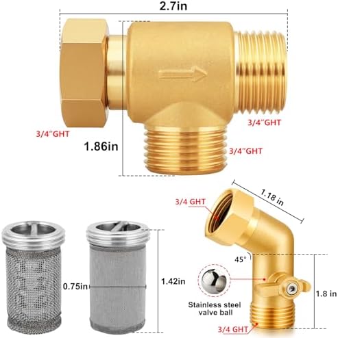 Garden Hose Filter Attachment with 100 Mesh and 40 Mesh Stainless Steel Screen,Brass Filter Pressure Washer Inlet for RV Camping Car Wash Rainwater Filtration (with Valve) - Image 2