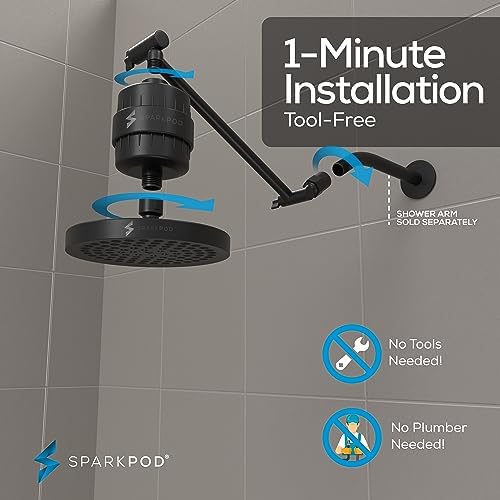 SparkPod Filtered Shower Head & 11" Shower Arm, 6" Round, Black Matte - Image 5