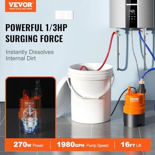 VEVOR Tankless Water Heater Flushing Kit, Water Heater Flush Kit With Efficient Pump, 5 Gallon Pail, 2 Hoses, Wrench, and Adapter, Anti-corrosion - Image 2