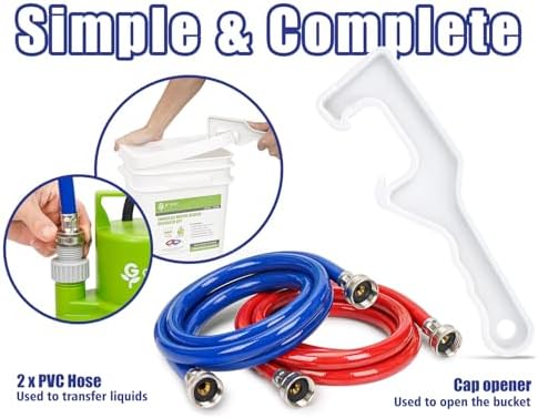 Green Expert Tankless Water Heater Flushing & Descaling Kit 6-in-1, 1/3HP Utility Pump for Circulation, 3-Gallon Bucket, 3/4"GHT Red&Blue Hoses for Isolation Valves Cleaning/Maintenance - Image 5
