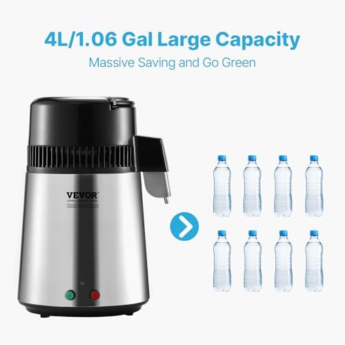 VEVOR Water Distiller, 4L/1.1 Gallon Pure Water Purifier Filter for Home Countertop, 750W Distilled Water Maker, Stainless Steel Interior Distiller Water Making Machine to Make Clean Water, Silver - Image 3