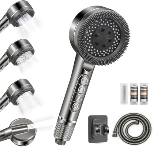 Filtered Shower Head with Handheld, High Pressure Water Flow and Multiple Spray Modes Ion Shower Head Drop with Filter, Power Wash for Hard Water, Showerhead with ON/OFF Switch for Pets Bath by Unknown