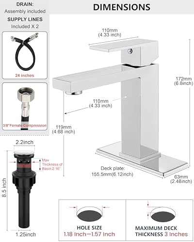 Midanya Bathroom Faucets 1 Hole Single Handle,Polish Chrome - Image 5