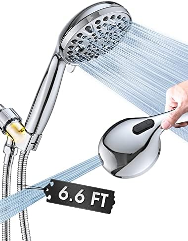 High Pressure 10 Setting Handheld Shower Head, 5" Detachable Showerhead Spray Built-in Power Wash to Clean Tub, Tile & Pets, 79" Extra Long Stainless Steel Hose, Adjustable Bracket - Chrome by YASINU