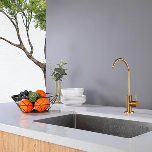 Stainless Steel Kitchen Sink Water Filter Drinking Swan Neck Tap Single Cooling Plating,Brushed Gold - Image 3