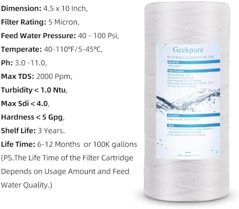Geekpure Whole House String Wound PP Sediment Filters-4.5" X 10"-5 Micron - Image 4