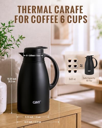 GiNT Thermal Coffee Carafe 51 Oz, Stainless Steel Insulated Beverage Server with Easy-Clean Detachable Lid, Leak-Proof One-Hand Pour Large Dispenser for Hot Drinks and Coffee Pot for Home Office - Image 6