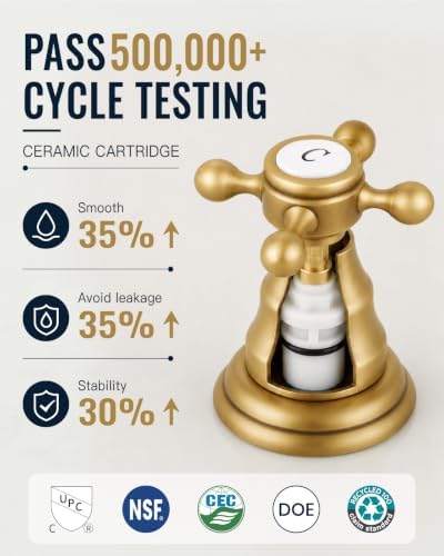 gotonovo Bathroom Faucet 3 Hole Vintage, Antique Brass, H C Label - Image 4