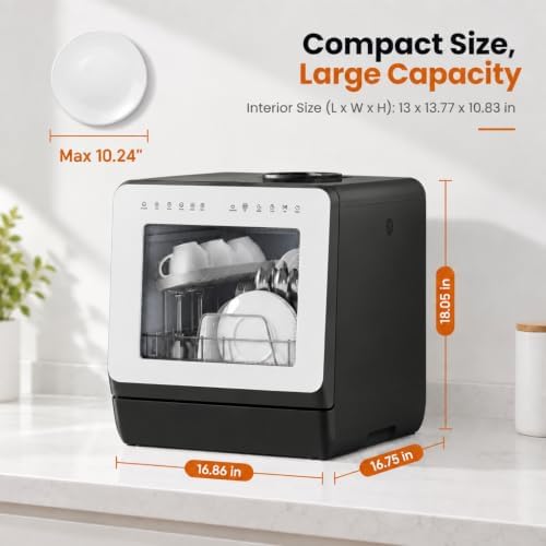 Countertop Dishwasher 5L Tank Water Softener No Hookup,White Door - Image 2