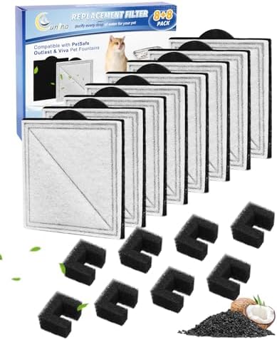8+8 Pcs Cat Fountain Filter Compatible with PetSafe Outlast Fountain by Cunina