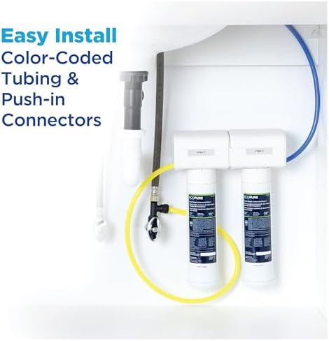 EcoPure ECOP20 2 Stage Under Sink Water Filter System – NSF-Certified to Reduce 58 Contaminants – Clean Drinking Water – Easy Filter Changes – Includes Chrome Faucet & Filters - Image 4