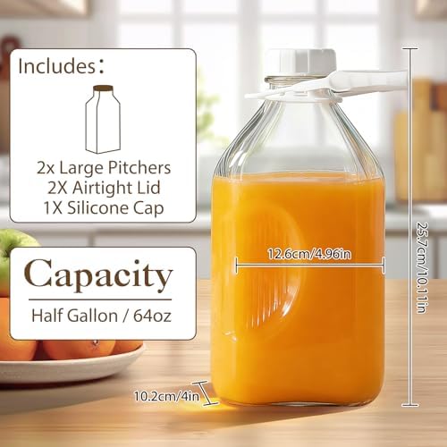 CUCUMI 2 Pack 64 Oz Glass Milk Bottle with Lid - Image 3