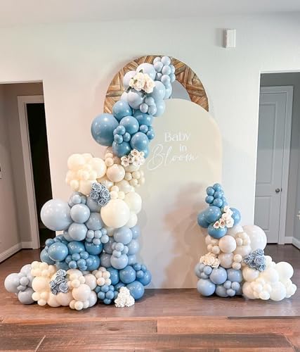 Dusty Blue White Sand Balloon Arch Garland Kit 141pcs Slate Fog Baby Blue Sand White Beige Cream Balloons for Boy Girl Birthday Bear Theme Baby Shower Gender Reveal Bridal Wedding Party Decorations - Image 5