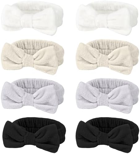 Ondder Spa Terry Cloth Headbands - 8 Pcs Cute Makeup Bow Headbands for Women, Skincare and Face Washing by Ondder
