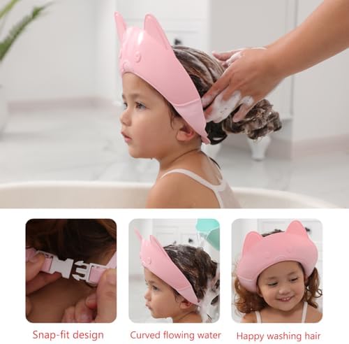 Shower Cap for Kids, Baby Shower Cap bath wash Shampoo rinser shield Hat Adjustable head hair Visor Protection Toddler and Children,Prevent water from entering eyes and ears (Pink fox) - Image 5
