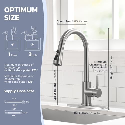 WEWE Kitchen Faucet with Soap Dispenser, Pull-Down Sprayer, Brushed Nickel - Image 3